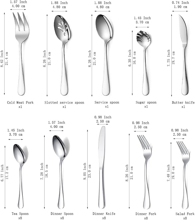 Kyraton Silverware Set 45 Pieces Service for 8, Stainless Steel Flatware Sets Cutlery Set, Spoons and Forks Silverware Dishwasher Safe, First Apartment Must Haves Utensils Set