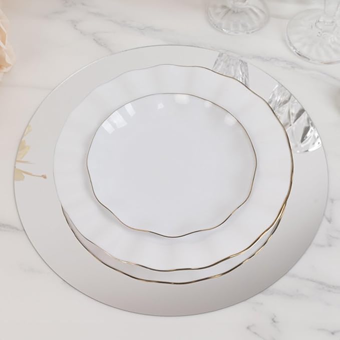 Efavormart 10 Pack Silver Round Acrylic Mirror Tray for Table Setting, Circle Candle Plate Centerpiece Bases - 12"