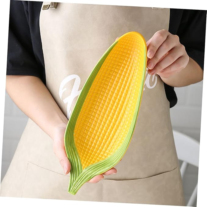 Cabilock Ceramic Corn Trays Handpainted Corn Cob Dinnerware for Bbq and Family Meals Unique Dipping Plate for Appetizers and Desserts Whimsical Serving Dish for Parties