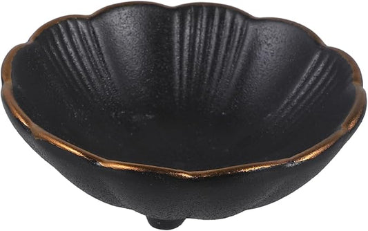 Cabilock 3pcs Black Ceramic Seasoning Dipping Dish Rim Small Plate for Sauces Appetizers and Snacks for Home Restaurants and Catering