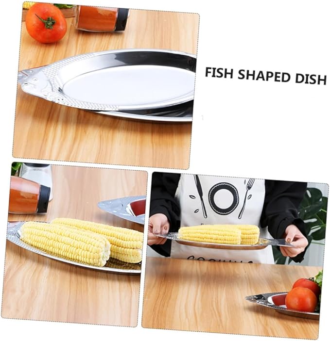 Amosfun 2pcs Magnetic Stainless Steel Fish Plates Steaming Feature Silver Serving Tray for Fish Cooking for Home Kitchen and Restaurant Use