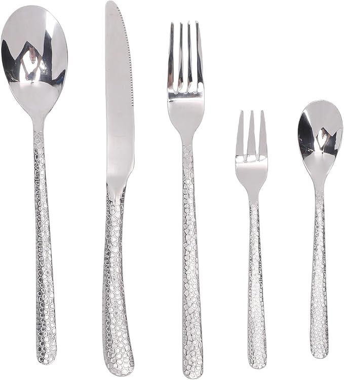 Tnfeeon Serving Sets Pattern Dishwasher Safe 16Pcs Silverware for 4 Kitchen Dining Room Formal Casual Tableware Dinnerware Utensils 18/10 Stainless Steel Flatware Set Hammered Flatware (Silver)