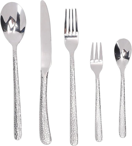 Tnfeeon Serving Sets Pattern Dishwasher Safe 16Pcs Silverware for 4 Kitchen Dining Room Formal Casual Tableware Dinnerware Utensils 18/10 Stainless Steel Flatware Set Hammered Flatware (Silver)