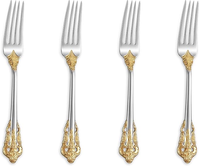 KEAWELL Luxury 5.9" Appetizer Forks, 18/10 Stainless Steel, Set of 4, Gorgeous Cocktail Forks/Dessert Forks (Gold Accent)