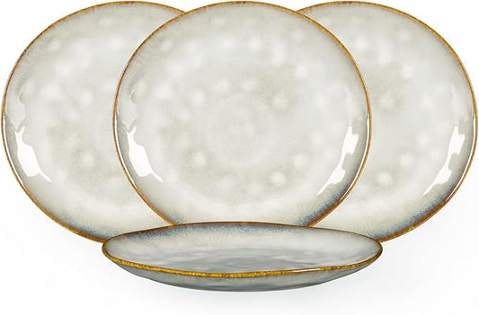 Henten Home Ceramic Dessert Plates, 8.5 Inch Salad Plate Set of 4, Porcelain Snack Serving Dishes for Cake, Kitchen, Microwave & Dishwasher Safe, Reactive Glaze (White)
