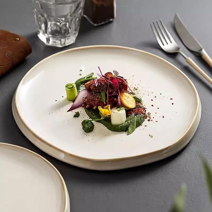 Kitchen Plates Creative Steak Plate Western Food Plate Home Flat Plate Salad Plate Restaurant Appetizer Plate Ceramic Tableware Restaurant Plates(20.5cm)