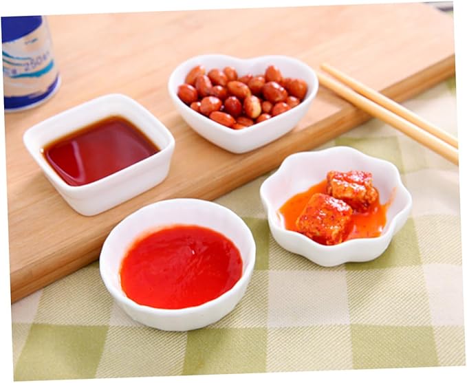 2PCS White Ceramic Dipping Dish Elegant Porcelain Appetizer Plates for Seasoning Sauce Desserts and Condiments Square Shape Lightweight Stackable Design