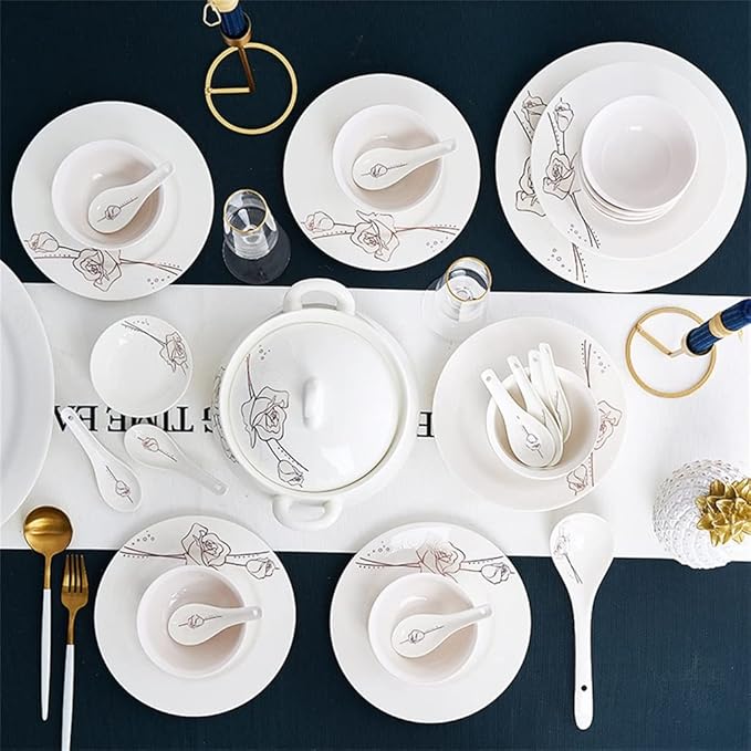 Ceramic Tableware 56 Piece Rice Bowl Cutlery Set Bowl Plate Dish Ceramic Tableware