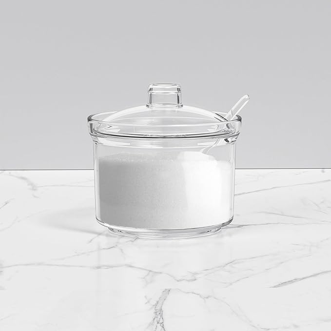 Sugar Container with Lid and Spoon,Sugar Bowl Acrylic Jar for Coffee Bar Accessories Coffee Canister Kitchen Decor (Large)
