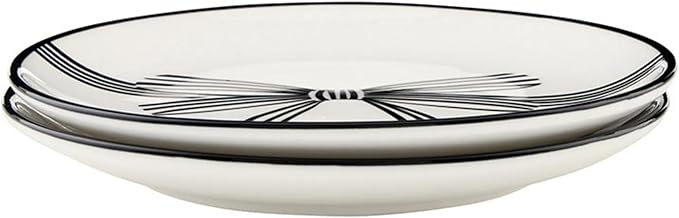 Santa Barbara Design Studio 4-Piece Appetizer Plates Set Black Rim Stamped Ceramic Dessert Plates, 5.25" Diameter, Black Bow