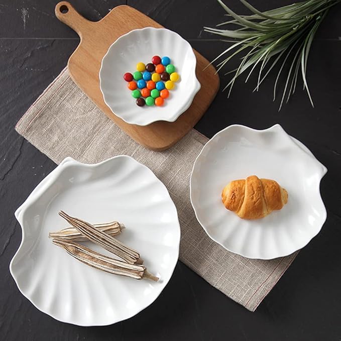 UPKOCH Food Trays Pinch Bowls 4Pcs Ceramic Shell Plate Scallop Sea Shell Dinner Plates Dessert Appetizer Salad Dishes Sushi Serving Platter 3.5inch Appetizer Serving Tray Pinch Bowls