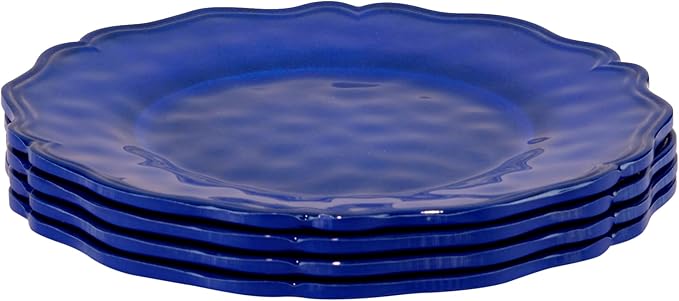 Certified International Isabella Blue Melamine Dinner Plates Set of 4, Lightweight Unbreakable Plates for Indoor Outdoor, Dishwasher Safe, BPA-Free, Great for BBQ, Poolside, Patio, RV Use (Pack of 3)