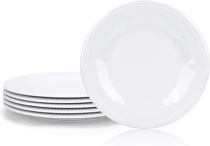 KX-WARE Melamine Plates set of 6, 11-inches Dinner Plates Set for Indoor and Outdoor Use, White
