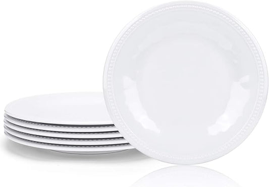 KX-WARE Melamine Plates set of 6, 11-inches Dinner Plates Set for Indoor and Outdoor Use, White