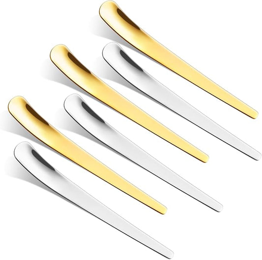 6-Piece Dessert Spoons Set, Premium Stainless Steel Tea Spoons for Dessert, Ice Cream, Fruit Salads, Yogurt,Elegant Modern Spoon for Everyday Use & Formal Dining (3 Gold & 3 Silver)