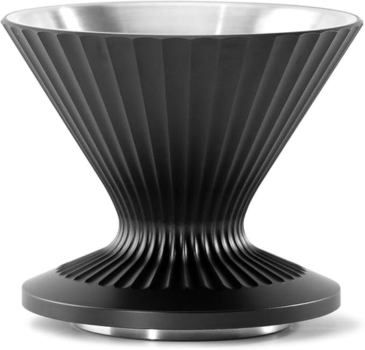 Pour Over Coffee Dripper Drip Coffee Pour Over Maker Resuable Blossom Cone Funnel Stainless Steel Metal Coffee Filter for Travel, Camping, Office, Home, Coffee Maker Brew (Midnight Black)