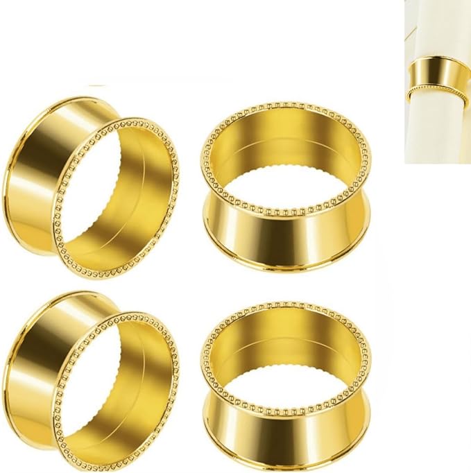 Golden Napkin Rings, Napkin Ring Holders for Dinner PartiesReceptions, Family Gatherings, Weddings (4PCS)