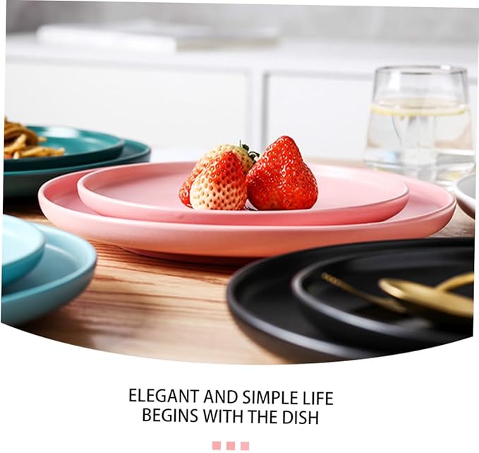 KICHOUSE Ceramic Steak Plate 8 Inch Microwave Safe Food Serving Dish Pink Glazed Ceramic Plate for Western Cuisine for Dinner Parties and Everyday Use