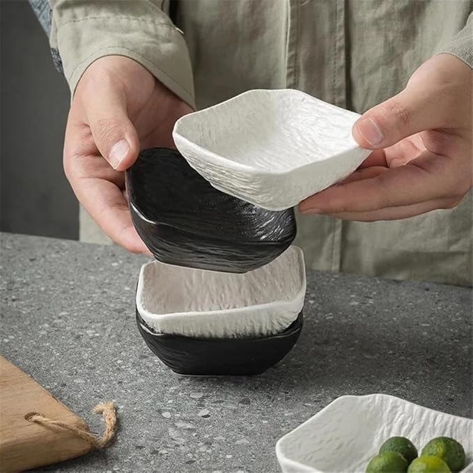 Appetizer Plates Stone Texture Square Sauce Dish Western Restaurant Dip Small Bowl Ceramic Restaurant Dip Flavor Dish for Condiment(Black)