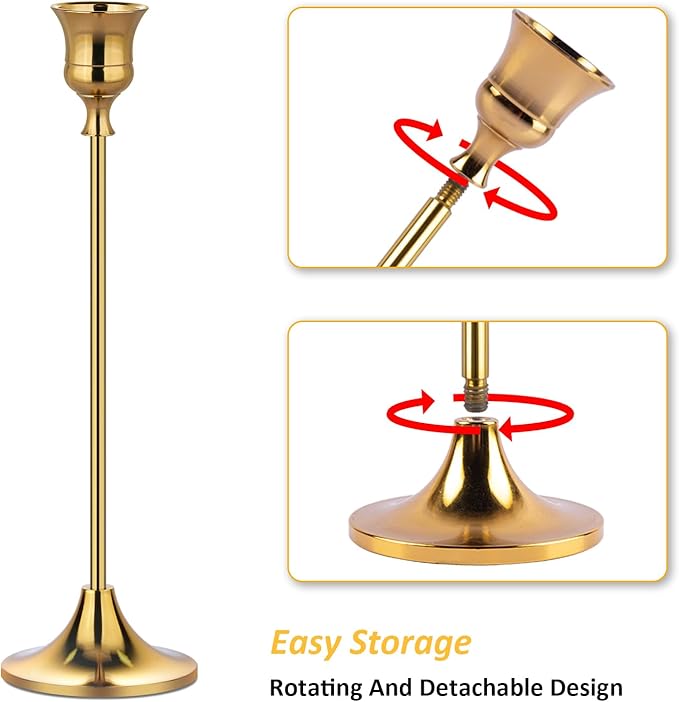 Metal Candle Holders for Candlesticks Taper Candlestick Holders Set Vintage Decorative Centerpiece Candelabra Tall Candle Stands (Gold, 1 Set (3 pcs))