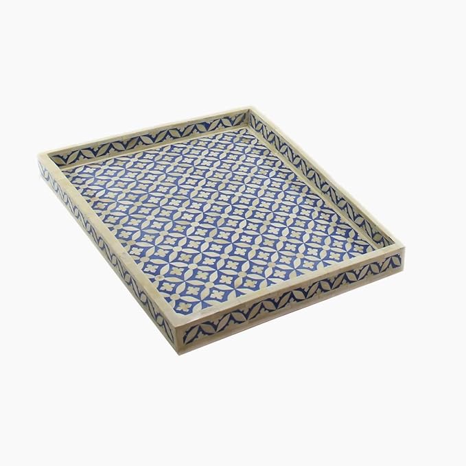 Hansa Handmade Bone Inlay Serving Tray Rectangle Tray Decorative Platter Basket Tray