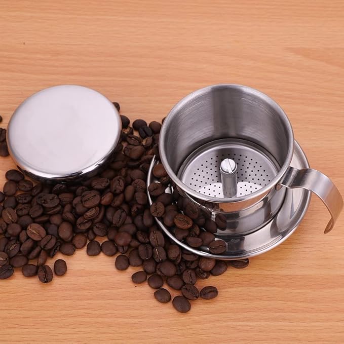 Vietnamese Coffee Drip Filter - Stainless Steel Maker Pot, Single Serving Cup, Manual Infuser Filter Dripper for Coffee Lovers (Silver)