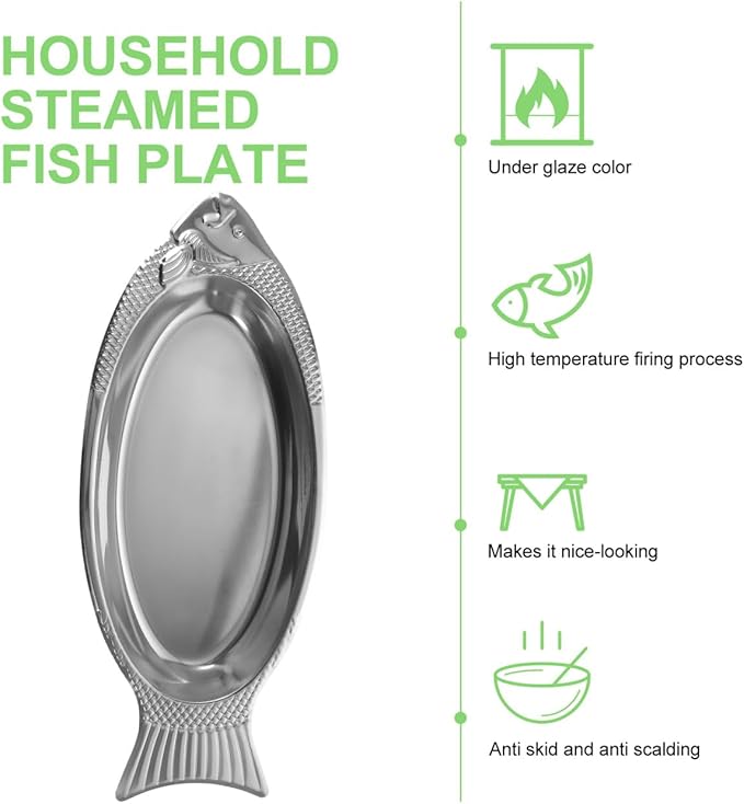 Cabilock Fish Shaped Steamed Fish Plate with Magnetic Base Stainless Steel Serving Tray 15.74 Inch Mirror Finish for Kitchen Dining and Entertaining