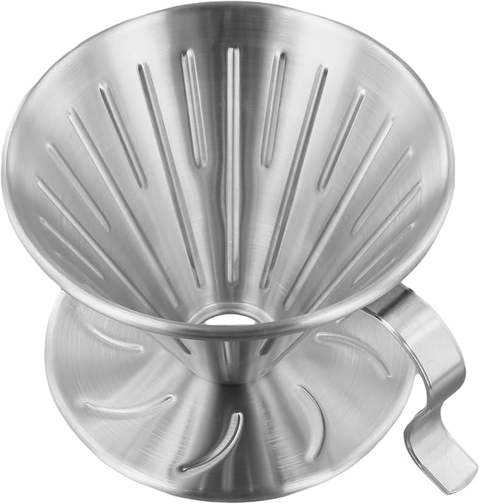 304 Stainless Steel Coffee Dripper with Holder and Ergonomic Handle, Reusable Pour Over Filter Cup Compatible with Various Paper Filters for Home Brewing or Camping(L)