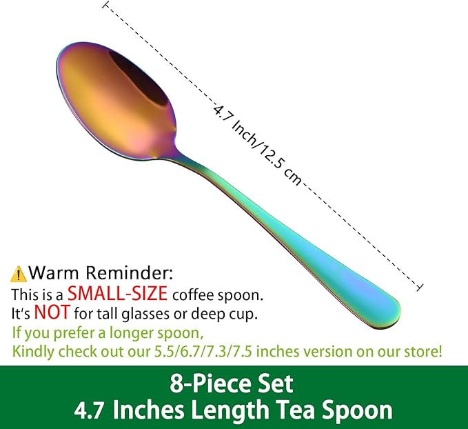 4.7 Inch Coffee Spoon,Set Of 8 Stainless Steel Colorful Espresso Spoon,Rainbow Tea Spoons,Cute Multicolored Mini Spoons For Dessert,Caviar,Seasoning