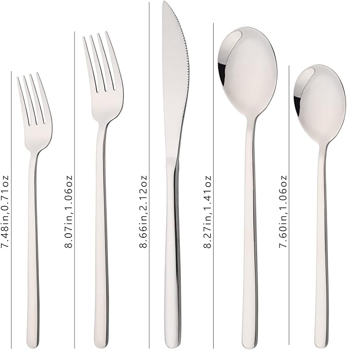 30 Pieces Silverware Set, Silver-Flatware Cutlery Set Service for 6, 18/8 Stainless Steel Tableware Eating Utensils for Home/Hotel/Restaurant, Mirror Polished, Dishwasher Safe