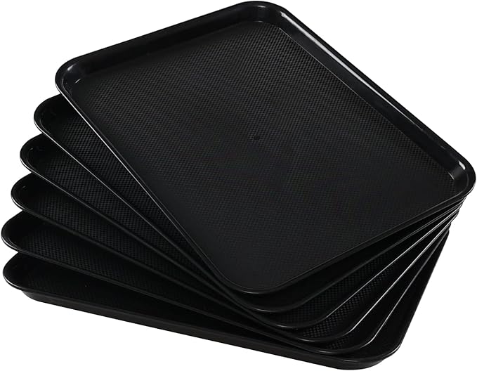 6 Packs Plastic Serving Tray, 17.16" x 13.38" Plastic Fast Food Trays for Eating, Black