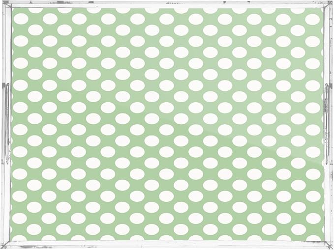 Serving Tray with Handles Clear Acrylic Tray 12x16 Inch Decorative Rectangular Tray Organizer for Ottoman Coffee Table Bathroom Polka Dots Green
