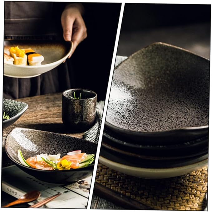 1Pc Japanese Style Ceramic Food Dish Black Marble Serving Plate for Parties Weddings and Home Use Creative Tableware for Pizza Pasta and Appetizers for Housewarming and Special