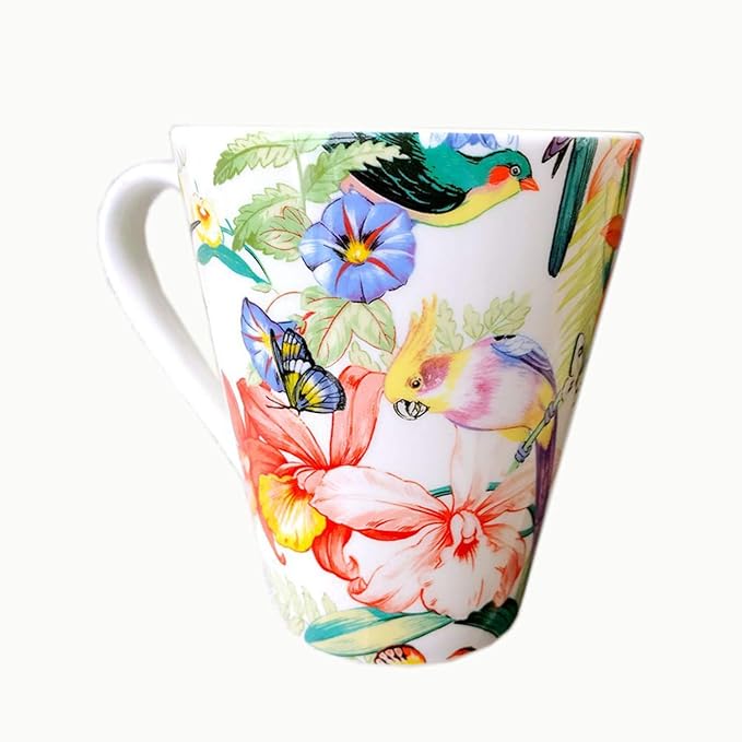 SHINING Porcelain Bone China Dinnerware Ceramic Floral Design Tableware Service Plate Mug Bowl Set (White Breakfast Mug)