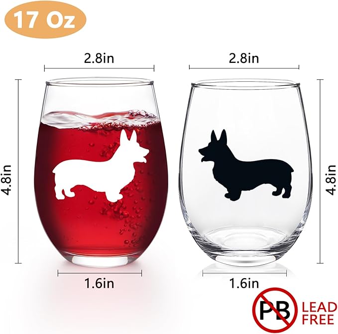 Futtumy Corgi Wine Glasses Set of 2, Corgi Gifts for Corgi Lovers, Corgi Gifts, Dog Lovers Gifts for Women, Gifts for Dog Lovers for Christmas Birthday Mother's Day, 17Oz Wine Glass for Women