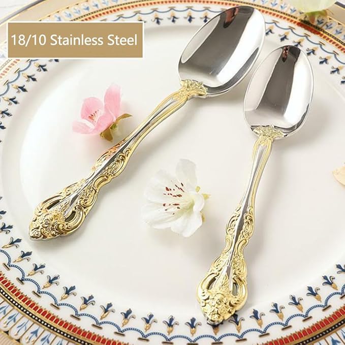 20 Piece Golden Flatware Set for 4, Luxury Silverware Set, 18/10 Stainless Steel Flatware Cutlery Utensil Set, Mirror Polished, Dishwasher Safe (20-Piece for 4)