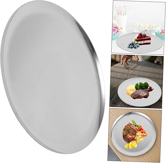 Stainless Steel Round Serving Tray Large Capacity Food Plate for Meat Snacks Fruits and Vegetables Versatile Platter for Home Dining and Buffet Use