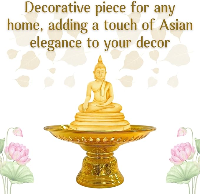 Decorative Pedestal Tray 5 Inch – Traditional Thai Offering Tray with Flora Design for Home, Temple, or Spa Display (Gold,12cm)