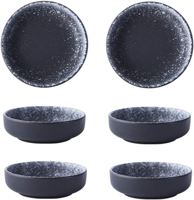 Colias Wing 3.5 Inch Japanese Style Classic Porcelain Side Dish Bowl Seasoning Dishes Soy Dipping Sauce Dishes-Set of 6-Black&White