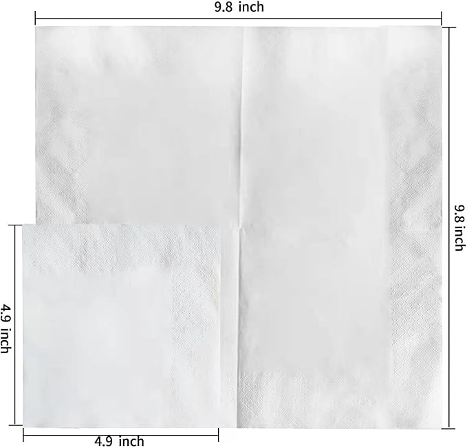 200 Count Napkins 2 Ply Plain White Beverage Napkins Disposable Four Fold Cocktails Paper Napkins 4.9" X 4.9" folded for Party and Every Day Use