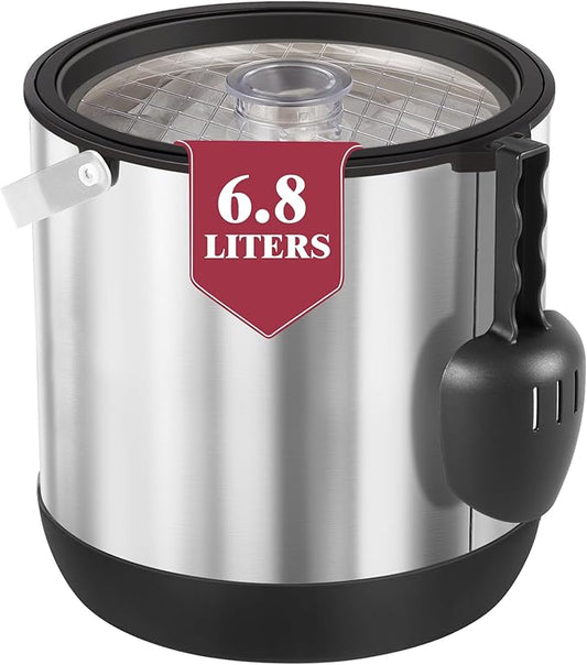 7QT/6.8L Large Insulated Ice Bucket for Parties, Double-Wall Beverage Bucket with Scoop & Lid,Keeps Champagne, Wine, Beer Chill for Parties (Black)