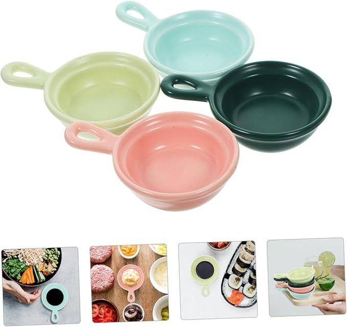 GLEAVI 4pcs Creative Ceramic Sauce Dishes Japanese Style Snack Holders for Condiments Versatile Appetizer Plates Matte Colors