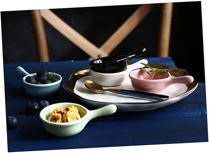 Healifty Ceramic Sauce Dishes with Handle Creative Mini Appetizer Plates for Dipping and Seasoning for Home School and Restaurants Dish