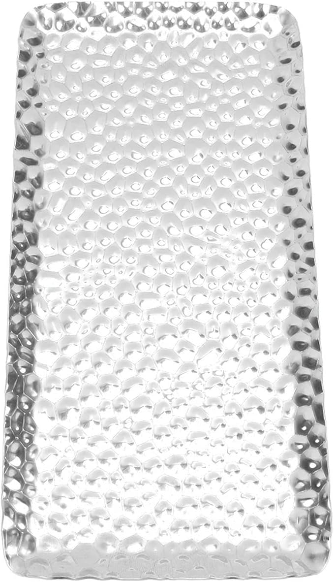 VINGVO Metal Tray, Rectangular Tray Stainless Steel Serving Tray Metal Serving Tray Hammered Tray for Living Room Bedroom Kitchen Bathroom 3.7 X 7.7in (Silver)