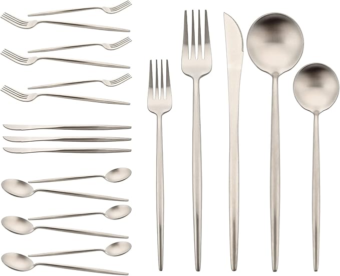 Stainless Steel Mirror Polished Flatware Set, Steak Knife Dinnerware Knife Fork Salad Fork Dessert Spoon 20-piece, Service for 4, Silver
