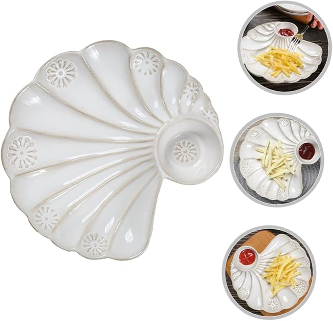 Shell Shape Ceramic Food Plate Vintage French Baroque Decorative Tableware for Desserts and Appetizers for Home Restaurant and Bakery Use