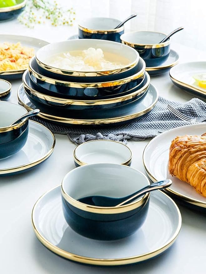 Elegant Dinnerware Set Dinner Plates Bowls Set 31/54 Pieces Fine Porcelain Dinnerware Set, Nordic White European-Style Phnom Penh Tableware Set Service For 6-10,54Pieces