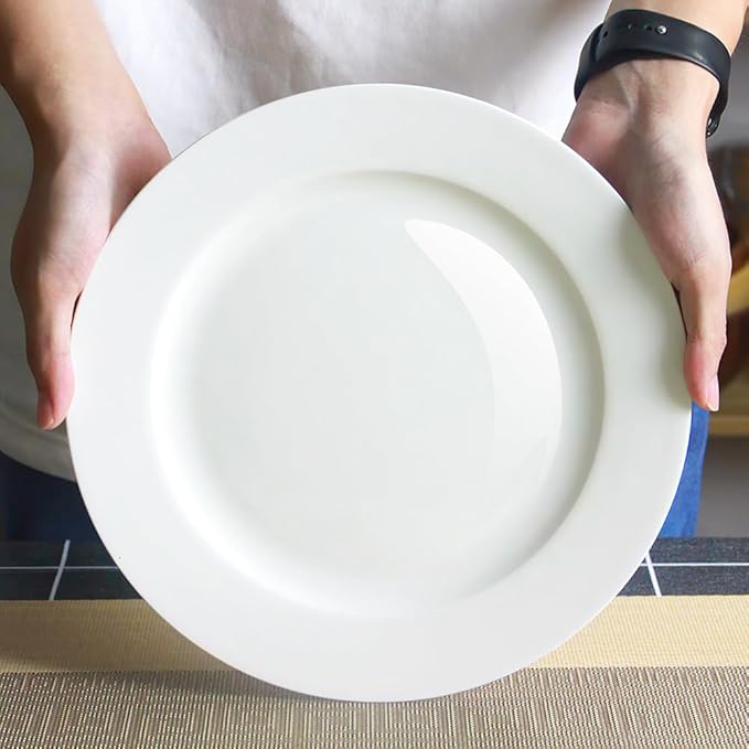 IQCWOOD Ceramic White Dinner Plates Set of 6, 10.5 Inch Round Plates for Pizza Salad Pasta Appetizer Steak Porcelain Serving Dishes Restaurant Dishes, Salad Plates, Scratch Resistant