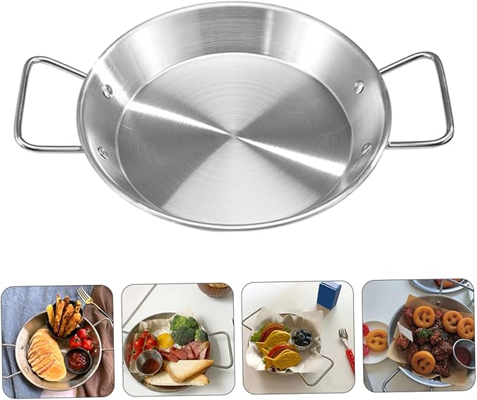 Garneck Stainless Steel Dinner Plate Food Platter Picnic Plate Silver Serving Tray Handles