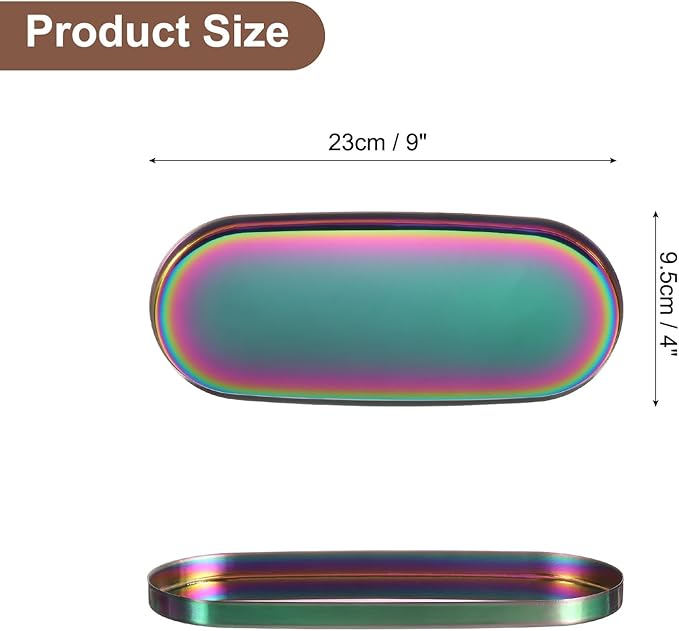uxcell Rectangle Serving Trays, 4 x 9inch Metal Serving Platter Board Bathroom Tray for Coffee Party Home Decor Cheese Dish Cake Dessert, Colorful